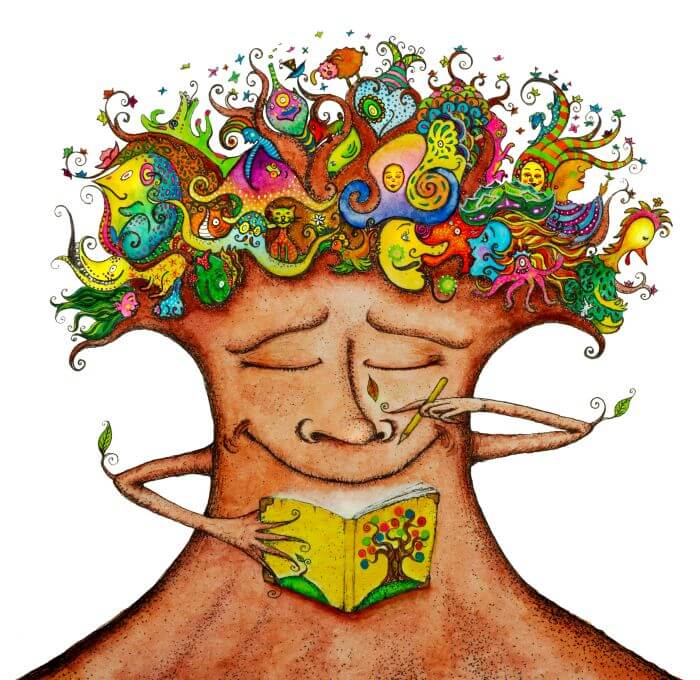 Ilustração de árvore lendo livro
