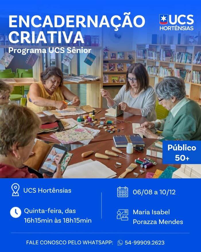 Card com pessoas fazendo encadernação criativa 