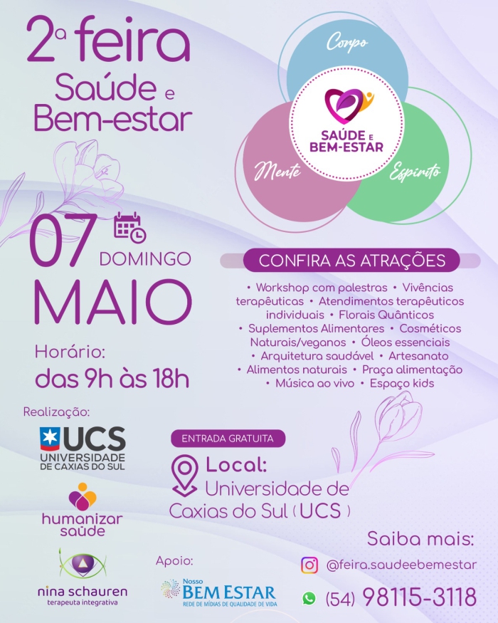 Cartaz informativo 2ª edição da Feira Saúde e Bem Estar da Serra Gaúcha