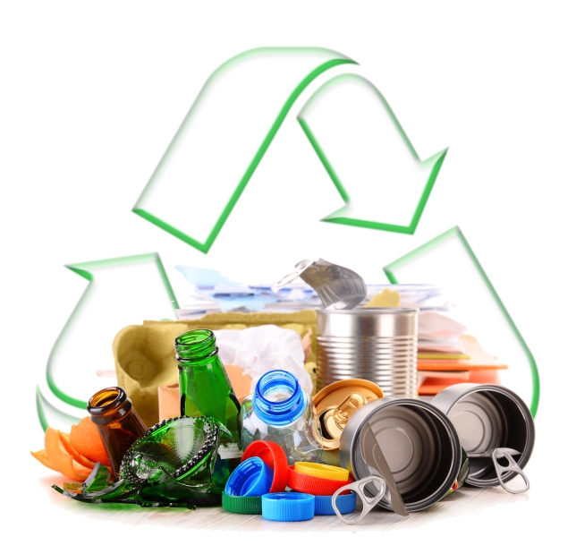 Símbolo de reciclagem e artigos recicláveis