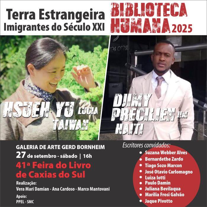 Card Biblioteca Humana com fotos de Hsueh Yu e Djimy Precilien