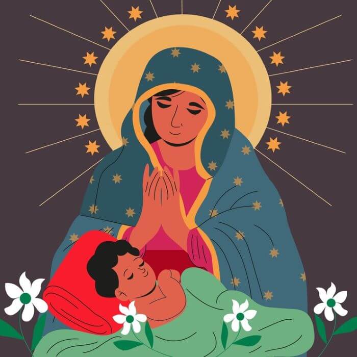 Virgem Maria segurando Jesus